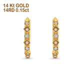 14K Gold .15ct G SI 18mm Art Deco Hoop Huggie Diamond Engagement Wedding Earrings