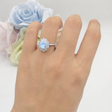 Vintage Style Oval Natural Moonstone Halo Engagement Ring