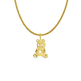 14K Yellow Gold Bear Pendant 18mmX12mm With 16 Inch To 24 Inch 0.8MM Width Square Wheat Chain Necklace