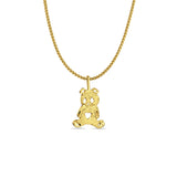 14K Yellow Gold Bear Pendant 18mmX12mm With 16 Inch To 24 Inch 1.0MM Width DC Round Wheat Chain Necklace