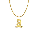 14K Yellow Gold Bear Pendant 18mmX12mm With 16 Inch To 24 Inch 0.8MM Width Round Wheat Chain Necklace