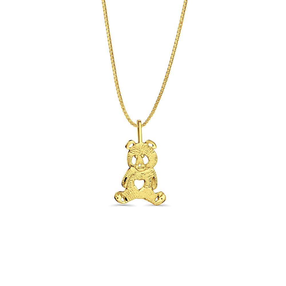 14K Yellow Gold Bear Pendant 18mmX12mm With 16 Inch To 22 Inch 0.5MM Width Box Chain Necklace