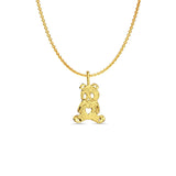 14K Yellow Gold Bear Pendant 18mmX12mm With 16 Inch To 22 Inch 0.9MM Width Angle Cut Oval Rolo Chain Necklace