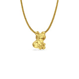 14K Yellow Gold Bear Pendant 14mmX10mm With 16 Inch To 24 Inch 1.1MM Width Wheat Chain Necklace