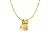 14K Yellow Gold Bear Pendant 14mmX10mm With 16 Inch To 22 Inch 1.2MM Width Angle Cut Oval Rolo Chain Necklace