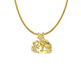 14K Yellow Gold Cats Pendant 16mmX16mm With 16 Inch To 24 Inch 0.8MM Width Square Wheat Chain Necklace