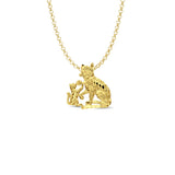 14K Yellow Gold Cats Pendant 16mmX16mm With 16 Inch To 22 Inch 1.2MM Width Classic Rolo Cable Chain Necklace