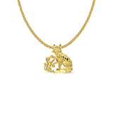 14K Yellow Gold Cats Pendant 16mmX16mm With 16 Inch To 22 Inch 1.2MM Width Flat Open Wheat Chain Necklace