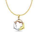 14K Tri Color Gold Dolphin Pendant 24mmX24mm With 16 Inch To 22 Inch 1.2MM Width Side DC Rolo Cable Chain Necklace