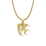 14K Yellow Gold Fish Pendant 23mmX14mm With 16 Inch To 24 Inch 1.1MM Width Wheat Chain Necklace