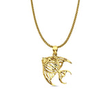 14K Yellow Gold Fish Pendant 23mmX14mm With 16 Inch To 24 Inch 0.9MM Width Wheat Chain Necklace