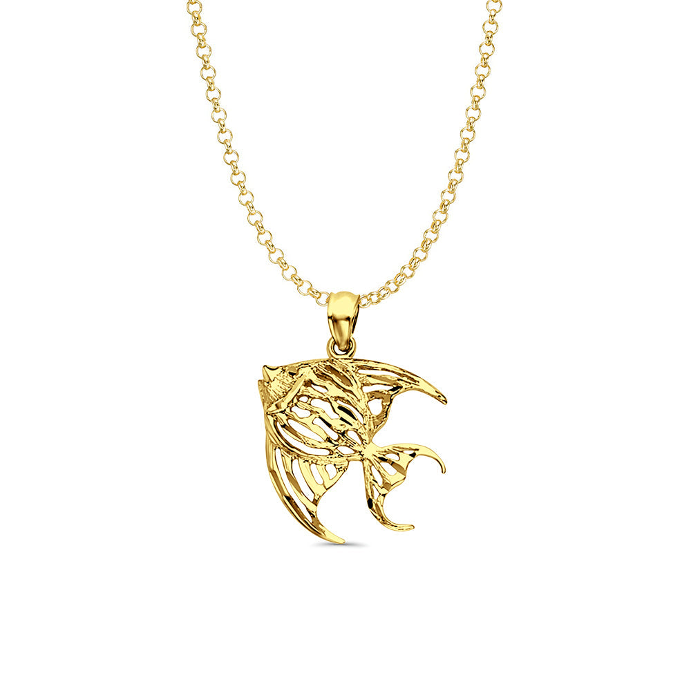 14K Yellow Gold Fish Pendant 23mmX14mm With 16 Inch To 22 Inch 1.2MM Width Classic Rolo Cable Chain Necklace