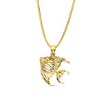 14K Yellow Gold Fish Pendant 23mmX14mm With 16 Inch To 24 Inch 0.8MM Width Box Chain Necklace