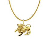 14K Yellow Gold Lion Pendant 20mmX20mm With 16 Inch To 24 Inch 0.8MM Width Square Wheat Chain Necklace