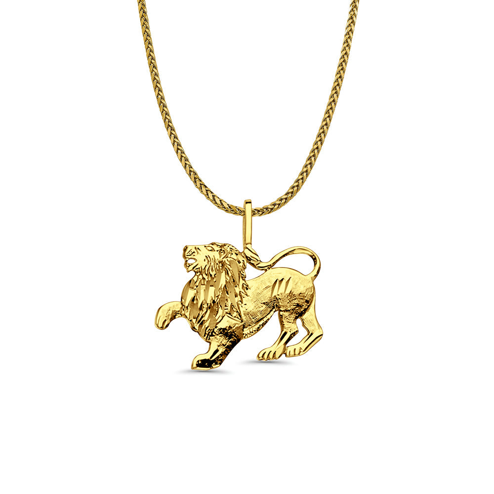 14K Yellow Gold Lion Pendant 20mmX20mm With 16 Inch To 24 Inch 0.9MM Width Wheat Chain Necklace