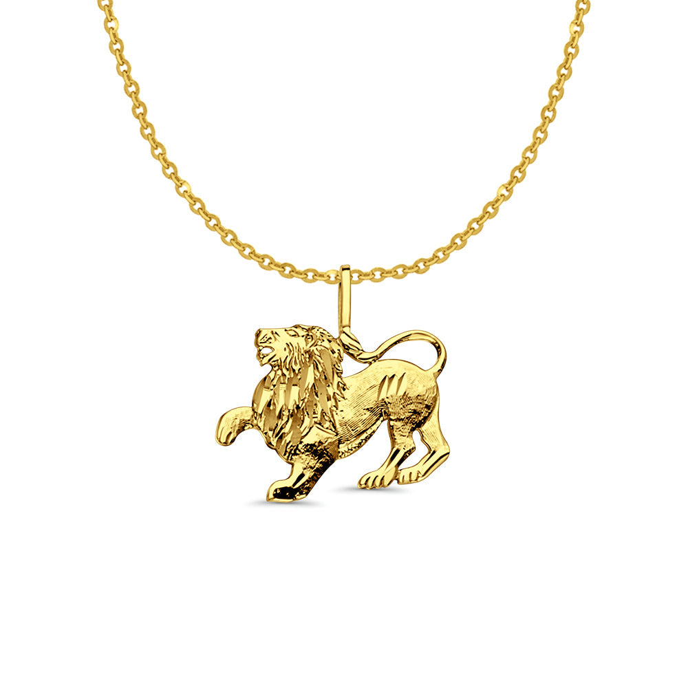14K Yellow Gold Lion Pendant 20mmX20mm With 16 Inch To 22 Inch 1.2MM Width Side DC Rolo Cable Chain Necklace