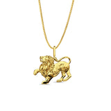 14K Yellow Gold Lion Pendant 20mmX20mm With 16 Inch To 24 Inch 0.6MM Width Box Chain Necklace