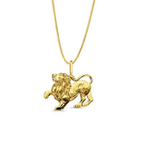 14K Yellow Gold Lion Pendant 20mmX20mm With 16 Inch To 22 Inch 0.5MM Width Box Chain Necklace