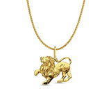 14K Yellow Gold Lion Pendant 20mmX20mm With 16 Inch To 24 Inch 0.8MM Width DC Round Wheat Chain Necklace