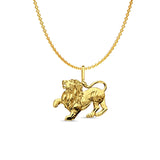 14K Yellow Gold Lion Pendant 20mmX20mm With 16 Inch To 22 Inch 1.2MM Width Angle Cut Oval Rolo Chain Necklace