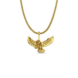 14K Yellow Gold Owl Pendant 15mmX20mm With 16 Inch To 24 Inch 1.1MM Width Wheat Chain Necklace