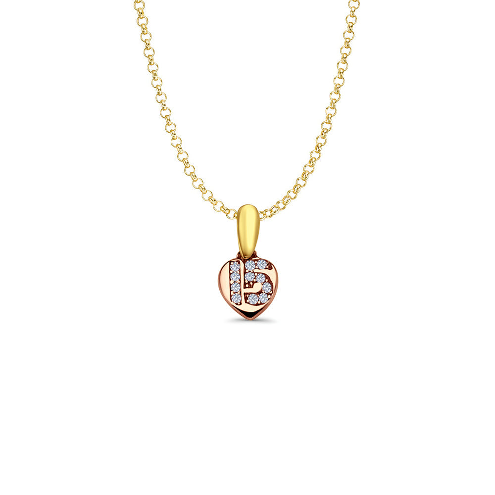 14K Tri Color Gold 15 Years Pendant 14mmX7mm With 16 Inch To 22 Inch 1.2MM Width Classic Rolo Cable Chain Necklace
