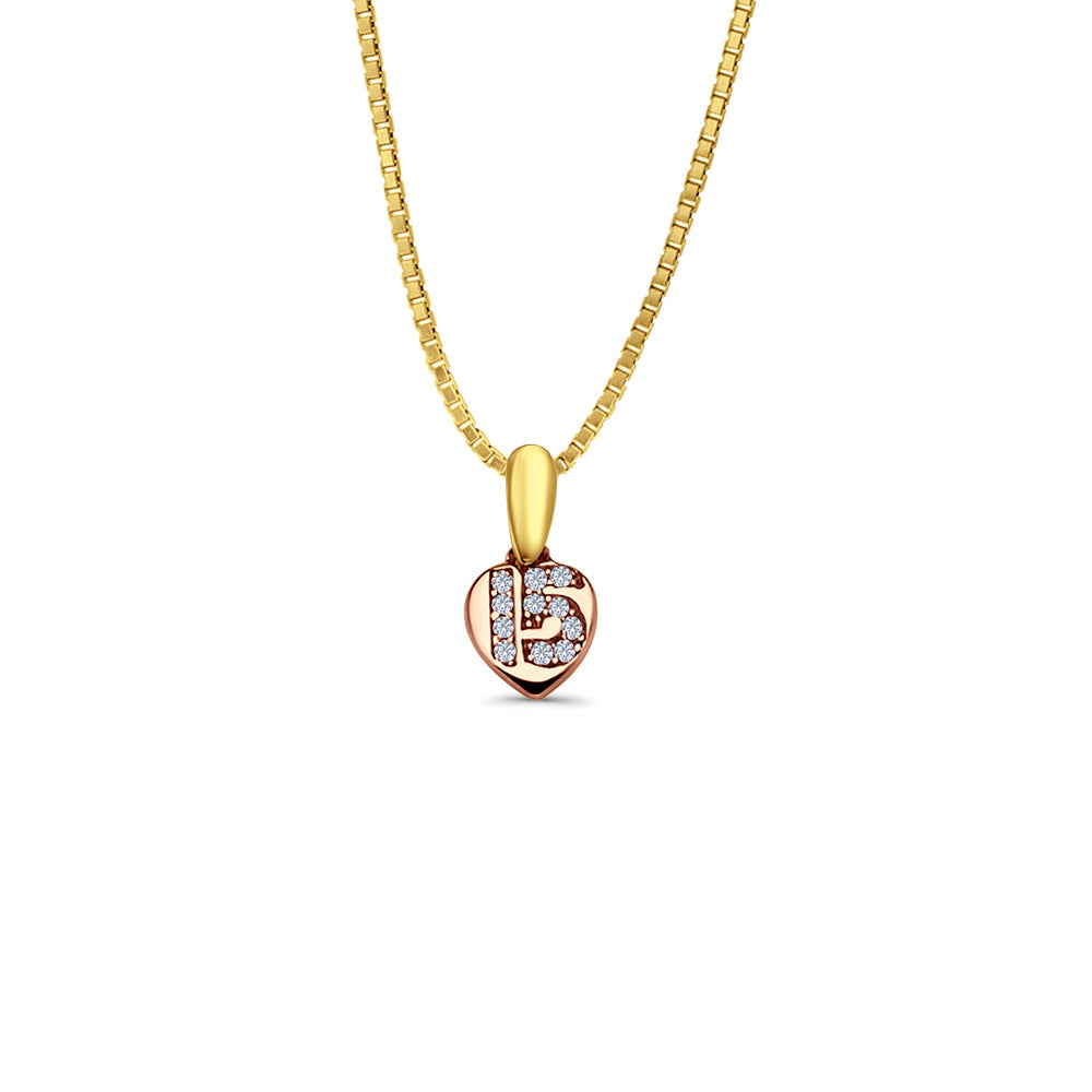 14K Tri Color Gold 15 Years Pendant 14mmX7mm With 16 Inch To 24 Inch 1.0MM Width Box Chain Necklace