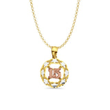 14K Tri Color Gold 15 Years Pendant 23mmX15mm With 16 Inch To 22 Inch 1.2MM Width Classic Rolo Cable Chain Necklace
