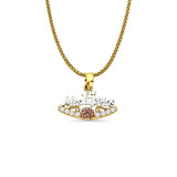 14K Tri Color Gold Mis 15 Anos Simulated CZ Pendant 16mmX20mm With 16 Inch To 24 Inch 1.1MM Width Wheat Chain Necklace