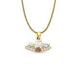 14K Tri Color Gold Mis 15 Anos Simulated CZ Pendant 16mmX20mm With 16 Inch To 24 Inch 0.9MM Width Wheat Chain Necklace