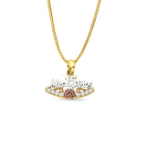 14K Tri Color Gold Mis 15 Anos Simulated CZ Pendant 16mmX20mm With 16 Inch To 20 Inch 1.0MM Width Box Chain Necklace
