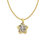 14K Two Color Gold Filigree Flower Pendant 20mmX16mm With 16 Inch To 22 Inch 1.2MM Width Flat Open Wheat Chain Necklace