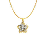 14K Two Color Gold Filigree Flower Pendant 20mmX16mm With 16 Inch To 22 Inch 1.2MM Width Angle Cut Oval Rolo Chain Necklace