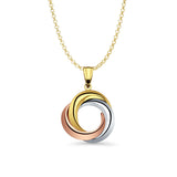 14K Tri Color Gold 3 Round Infinity Pendant 26mmX20mm With 16 Inch To 22 Inch 1.2MM Width Classic Rolo Cable Chain Necklace