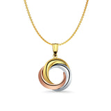 14K Tri Color Gold 3 Round Infinity Pendant 26mmX20mm With 16 Inch To 22 Inch 0.9MM Width Angle Cut Oval Rolo Chain Necklace