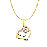 14K Tri Color Gold 3 Hearts Pendant 26mmX19mm With 16 Inch To 22 Inch 1.2MM Width Angle Cut Oval Rolo Chain Necklace