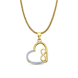 14K Yellow Gold CZ Heart Infinity Pendant 25mmX16mm With 16 Inch To 24 Inch 1.1MM Width Wheat Chain Necklace