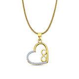 14K Yellow Gold CZ Heart Infinity Pendant 25mmX16mm With 16 Inch To 24 Inch 0.9MM Width Wheat Chain Necklace