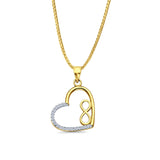 14K Yellow Gold CZ Heart Infinity Pendant 25mmX16mm With 16 Inch To 22 Inch 1.0MM Width Box Chain Necklace