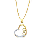 14K Yellow Gold CZ Heart Infinity Pendant 25mmX16mm With 16 Inch To 24 Inch 0.6MM Width Box Chain Necklace