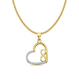 14K Yellow Gold CZ Heart Infinity Pendant 25mmX16mm With 16 Inch To 22 Inch 1.2MM Width Flat Open Wheat Chain Necklace