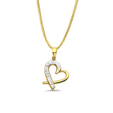 14K Two Color Gold Heart Pendant 23mmX15mm With 16 Inch To 22 Inch 1.0MM Width Box Chain Necklace