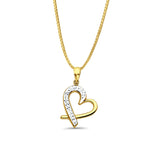 14K Two Color Gold Heart Pendant 23mmX15mm With 16 Inch To 24 Inch 0.8MM Width Box Chain Necklace