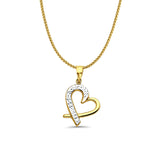 14K Two Color Gold Heart Pendant 23mmX15mm With 16 Inch To 24 Inch 0.8MM Width D.C. Round Wheat Chain Necklace