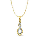 14K Yellow Gold CZ Infinity Pendant 28mmX9mm With 16 Inch To 22 Inch 1.2MM Width Classic Rolo Cable Chain Necklace