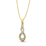 14K Yellow Gold CZ Infinity Pendant 28mmX9mm With 16 Inch To 22 Inch 0.5MM Width Box Chain Necklace