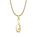 14K Yellow Gold Love Infinity Pendant 28mmX9mm With 16 Inch To 24 Inch 0.9MM Width Wheat Chain Necklace