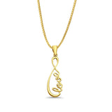 14K Yellow Gold Love Infinity Pendant 28mmX9mm With 16 Inch To 24 Inch 0.8MM Width Box Chain Necklace