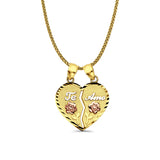 14K Tri Color Gold Te-Amo Pendant 25mmX20mm With 16 Inch To 18 Inch 1.1MM Width Wheat Chain Necklace