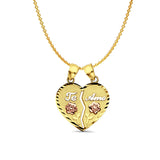 14K Tri Color Gold Te-Amo Pendant 25mmX20mm With 16 Inch To 22 Inch 1.2MM Width Angle Cut Oval Rolo Chain Necklace